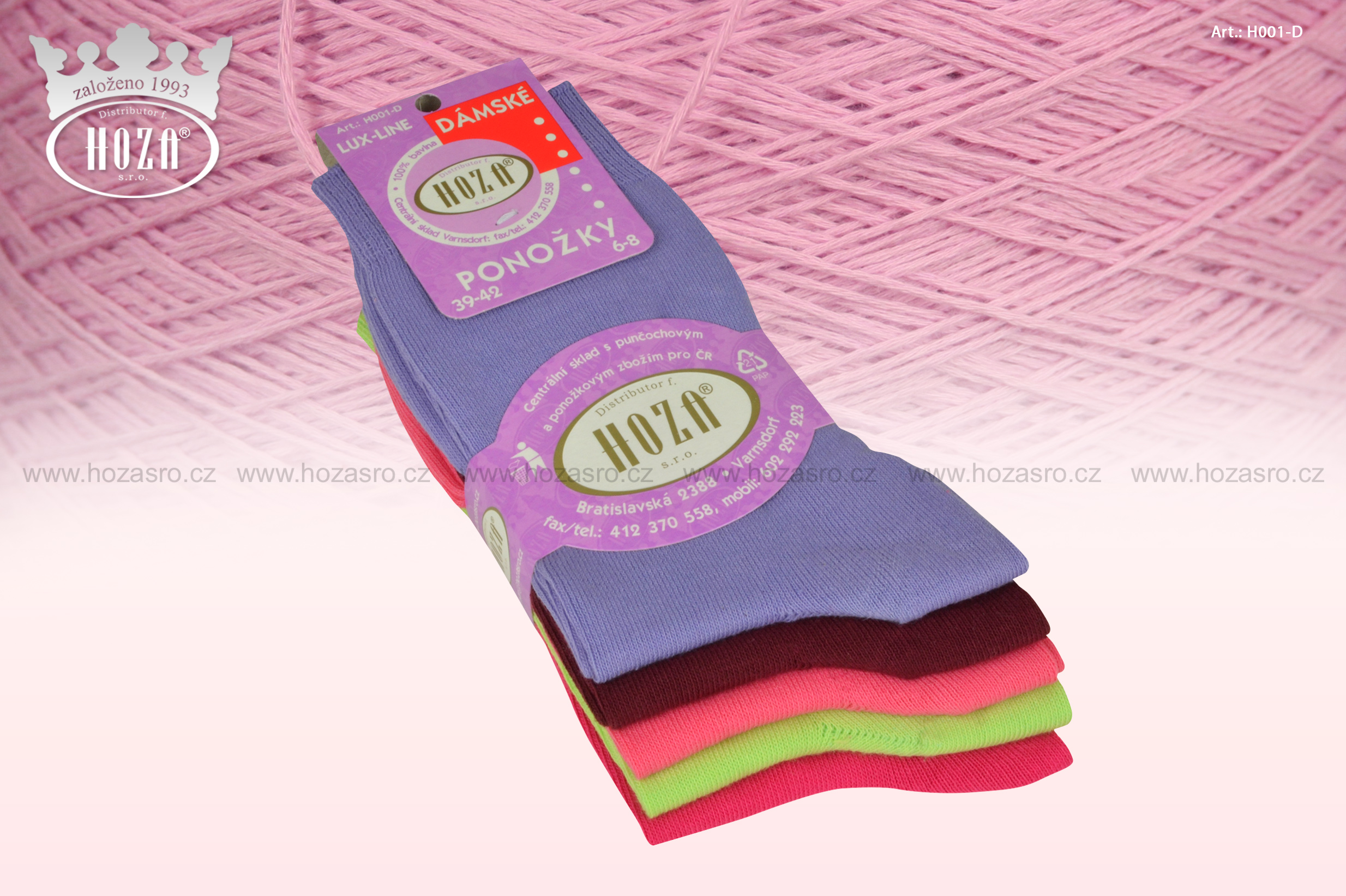Dámské ponožky hladké, 100% bavlna -barevný mix - H001-D